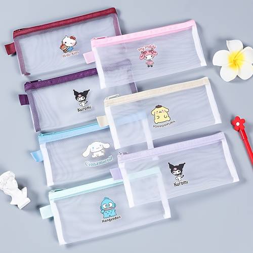7pcs pencil cases large capacity mesh design multi style matching essentials back to school must have back to school gift zipper closure