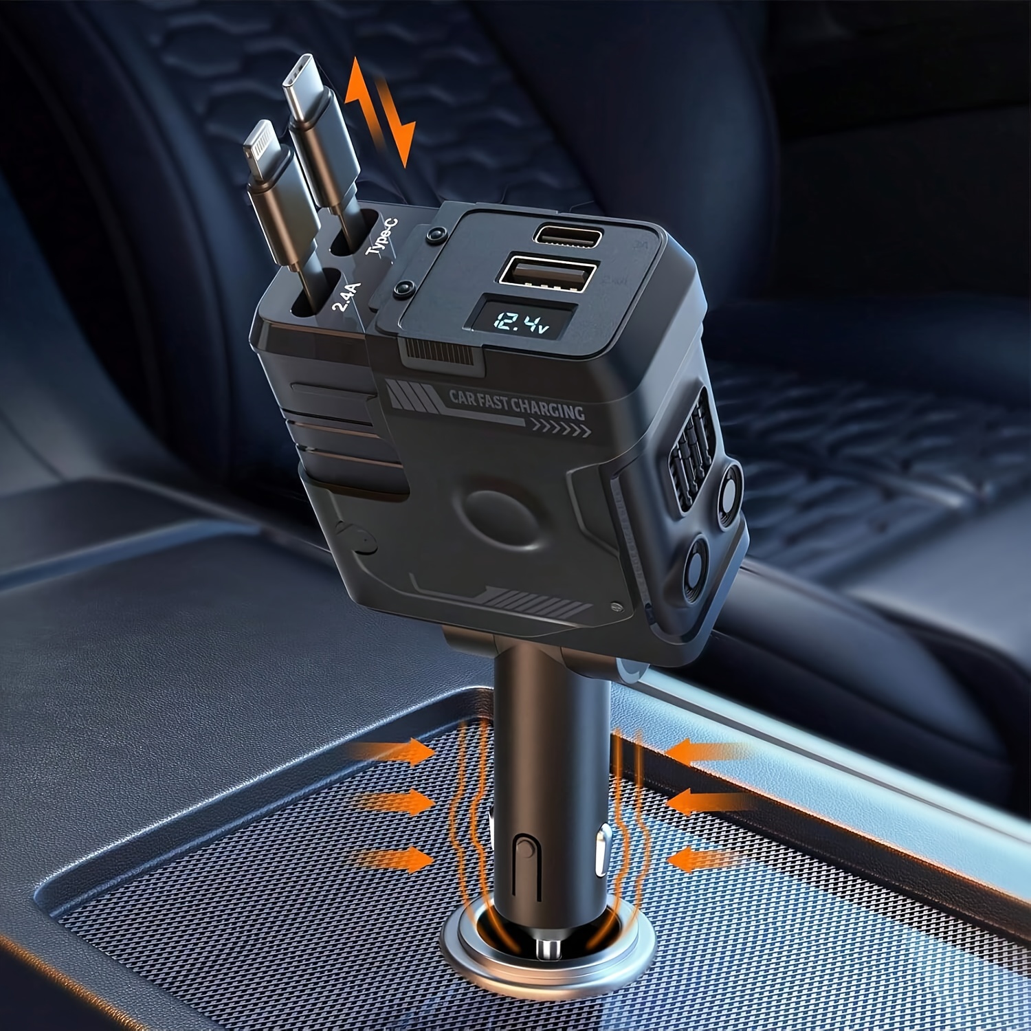 TEMU 120w Retractable Fast Charging Car Charger, Pd 3.0 Type- Phone Charger For Iphone, Huawei, Short Circuit Protection, Over Heat Protection, Over