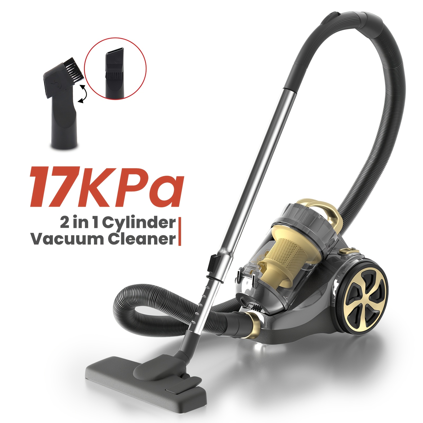 TEMU Superlex Cylinder Vacuum Cleaner, 800w Powerful Vacuum With 5m Cord, 1.5m Flexible Hose And Metal Telescopic Tube, Featuring Efficient Floor