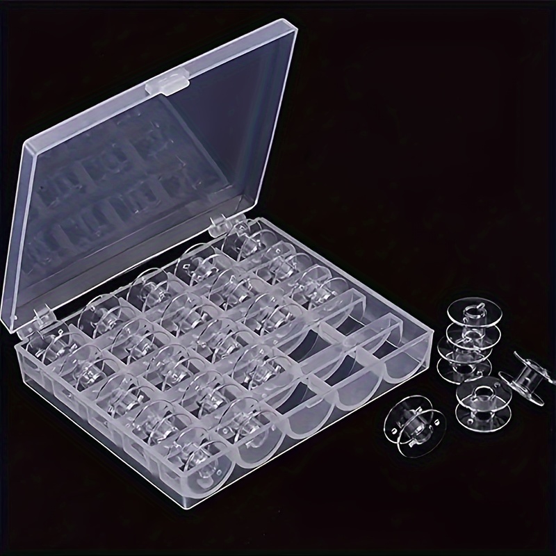 

Clear Plastic Sewing Machine Bobbin Set With Storage Box - 25/36 Bobbins - Art Supplies & Crafts Storage