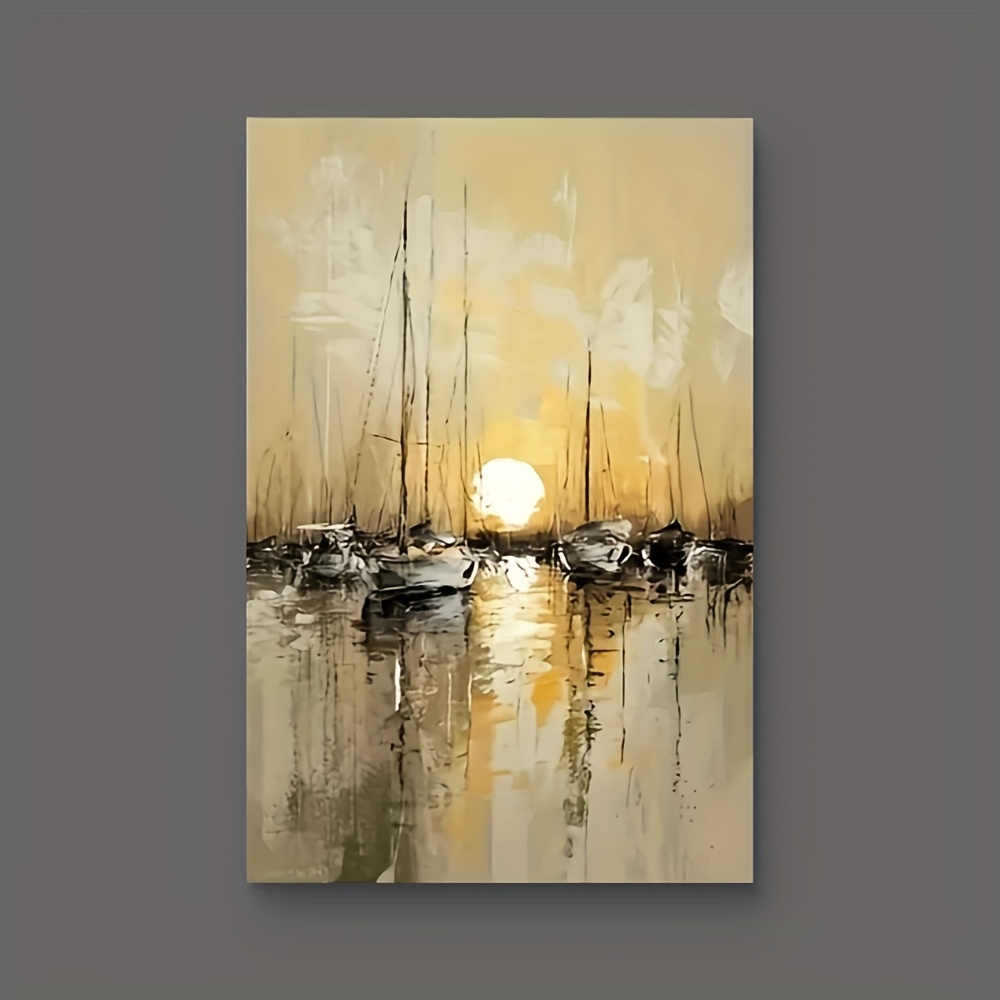 TEMU 1pc Frameless Nordic Modern Abstract Oil Painting - 100% Hand-painted Thick Texture Canvas Art, Gray Tone Landscape Wall Decor For Living Room,