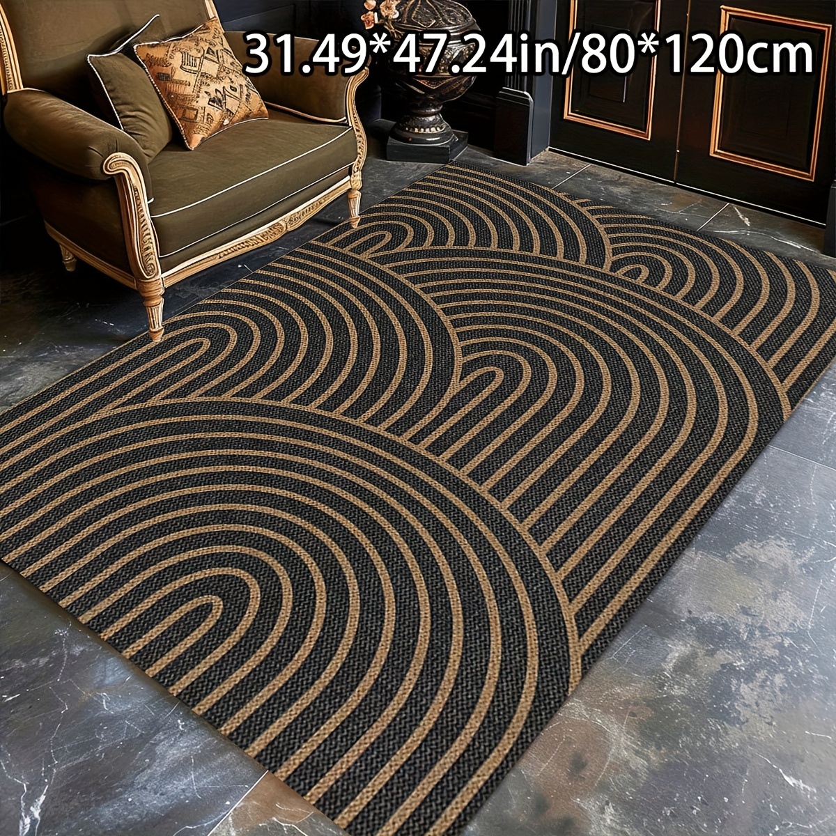 TEMU 1pc Adsuvan Velvet Area Mat With Dot Backing - Elegant Swirl Pattern, Machine Washable Polyester, Perfect For Living Room, Bedroom, Outdoor