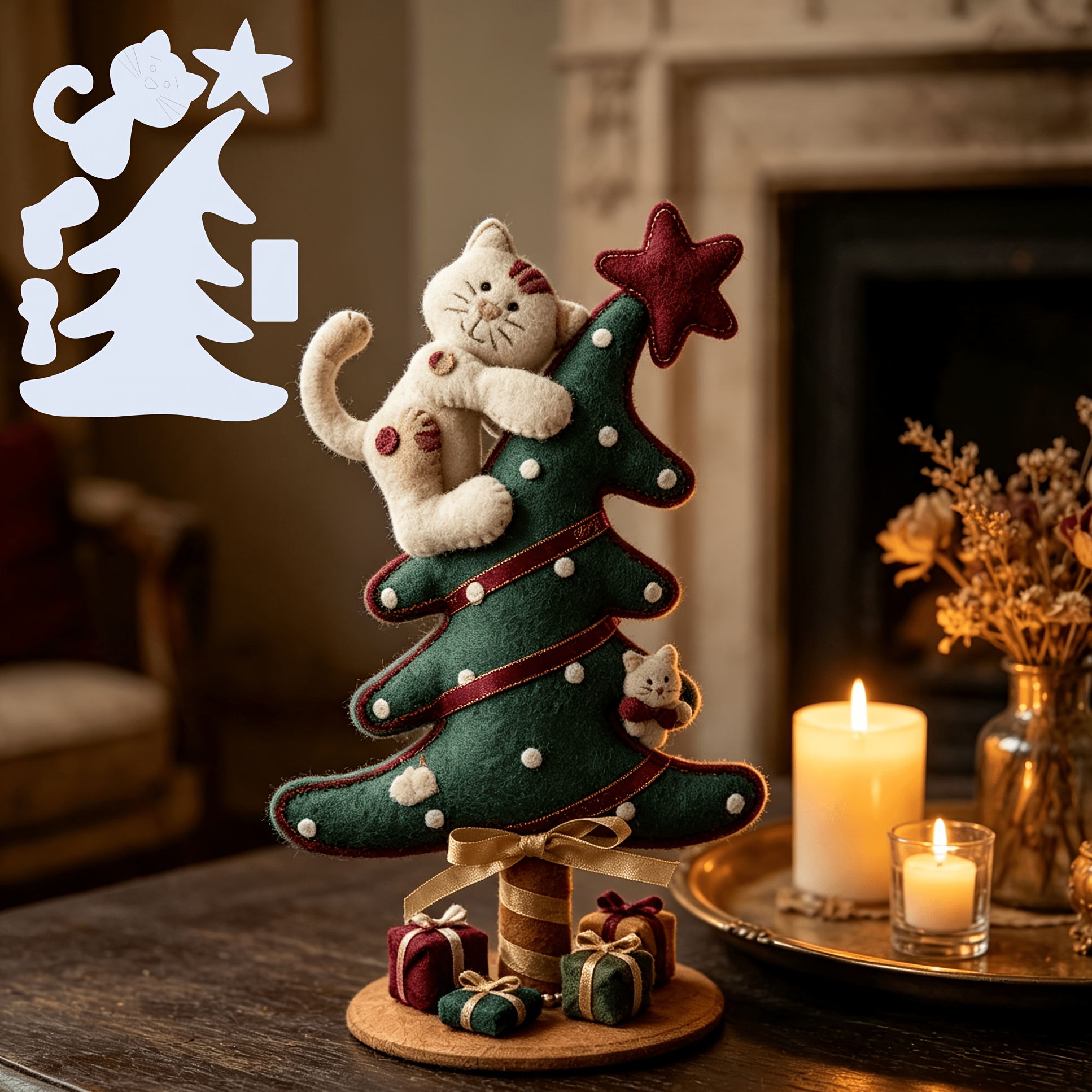 TEMU Lot de 6 pochoirs faits à avec un chat grimpant à un sapin de Noël. Ces pochoirs artistiques réutilisables conviennent pour l'artisanat, la