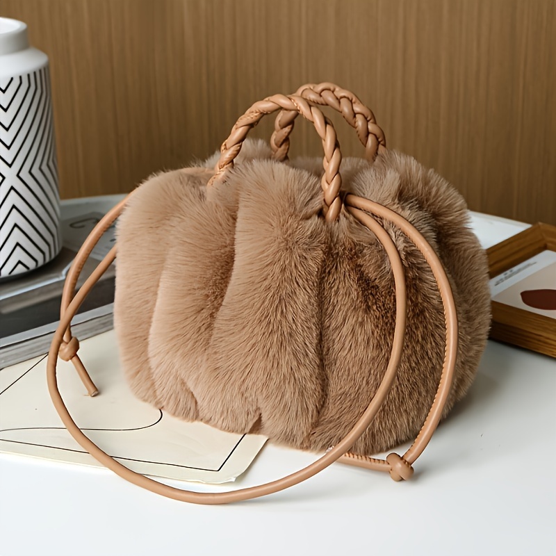Cute Pumpkin Fluffy Plush Bag, Suitable For Daily And Special Occasions, Easy To Care For