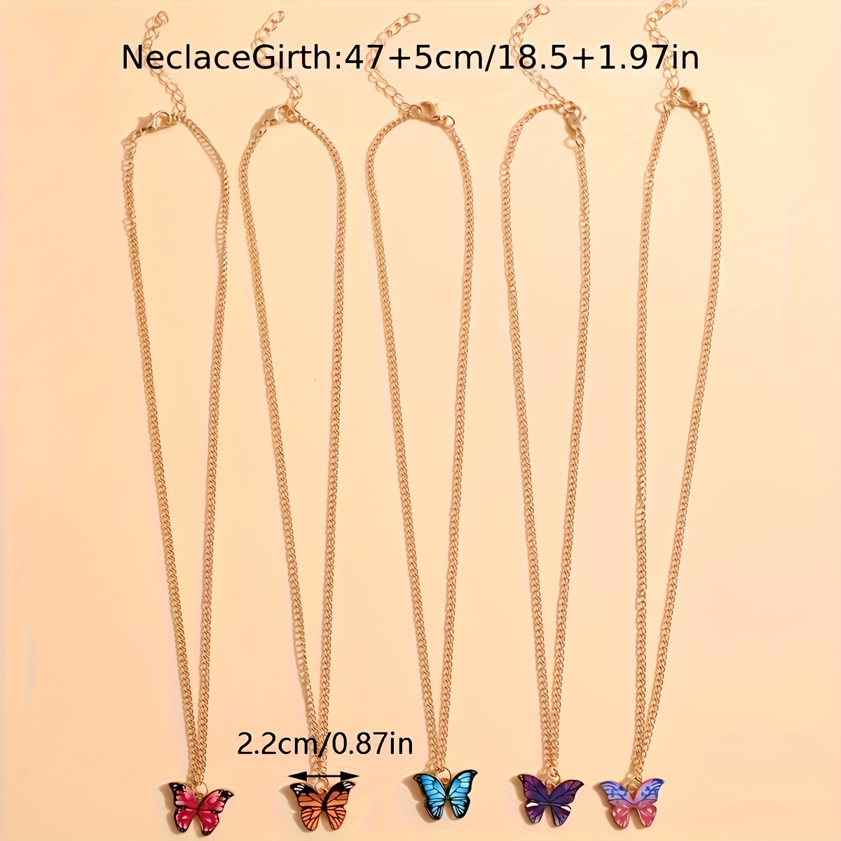 5pc Retro Minimalist Colorful Butterfly Necklace Set for Women
