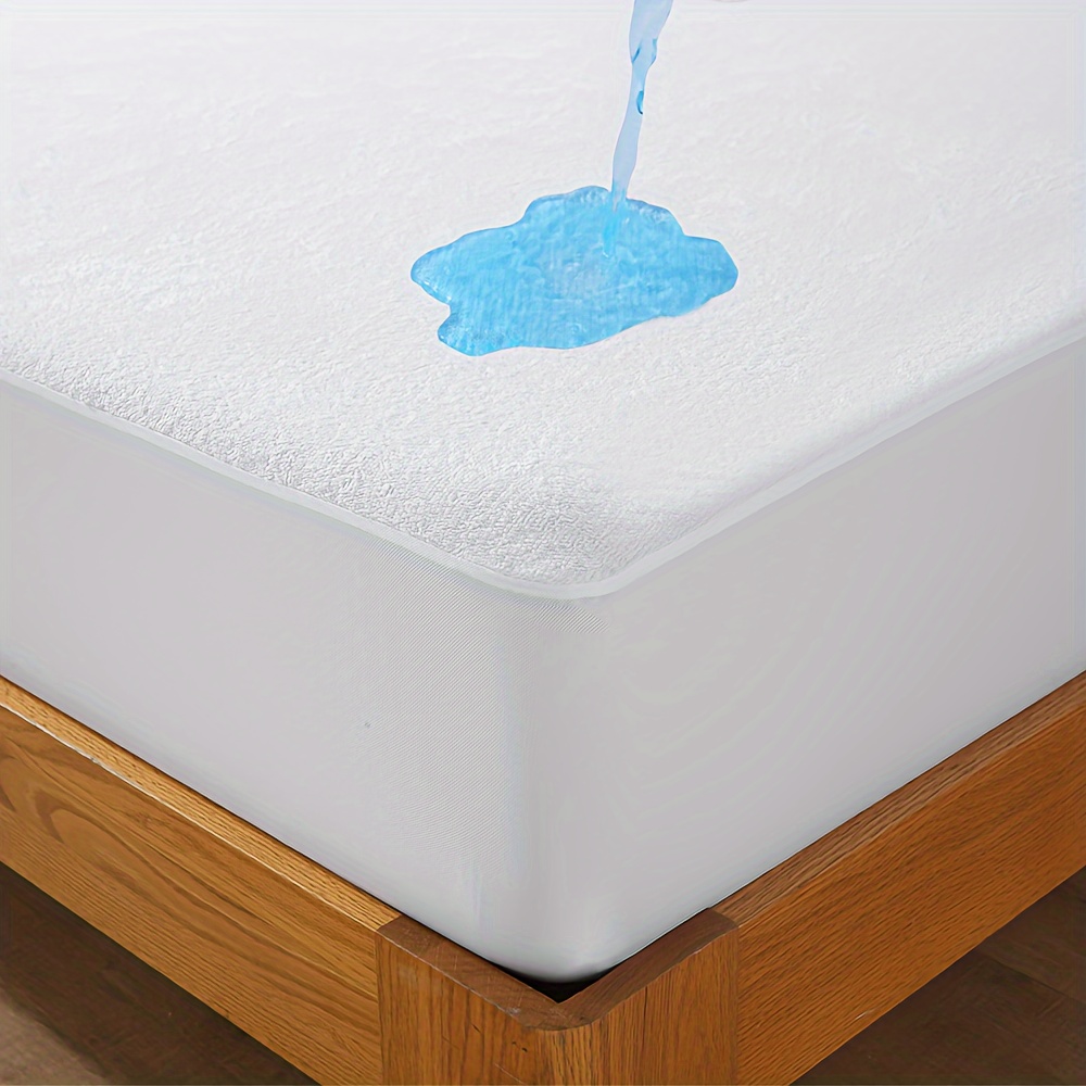 

1pc Soft Terry Cloth Waterproof Mattress Protector, Breathable Microfiber Terry With Noiseless Waterproof Tpu Layer Knitted Mattress Cover With Deep Pocket For Home Hotel Bedroom (without Pillowcase)