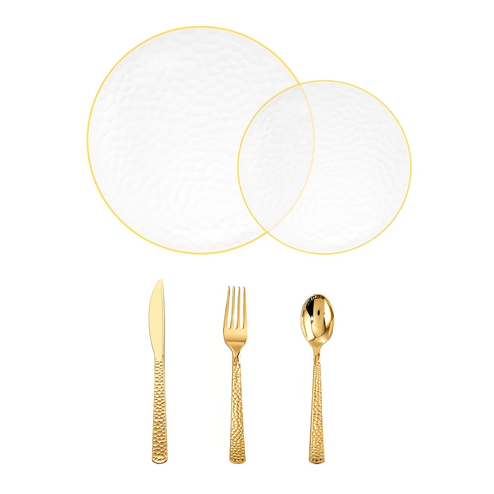 TEMU 90pcs Plastic Party Tableware Set: 18pcs 7" Dessert Plates, 18pcs 10" Dinner Plates, 54pcs Cutlery. Perfect For Afternoon Tea, Weddings,