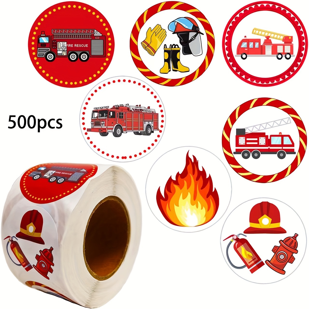 

500pcs Firefighter Themed Stickers - Fire Truck, Helmet, Boots, Flames - Fire Department Party Favors, Scrapbooking, Diy Crafts, Gift Container Decals - No Feathers, Paper Material