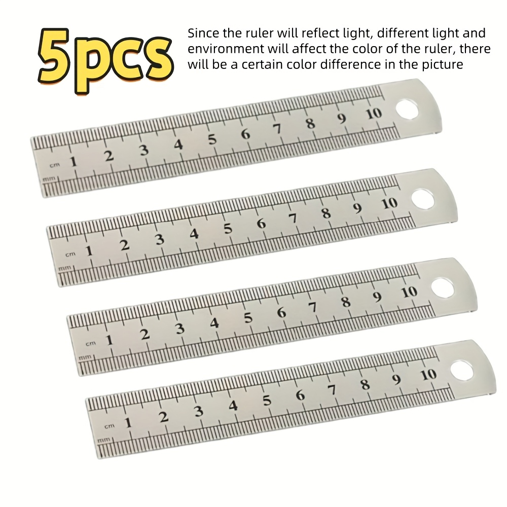 Image of 5pcs Metal Ruler Set, And Durable, Double-sided Dual-scale Measuring Ruler, Essential For Engineering Drawing, Study, And Office Use