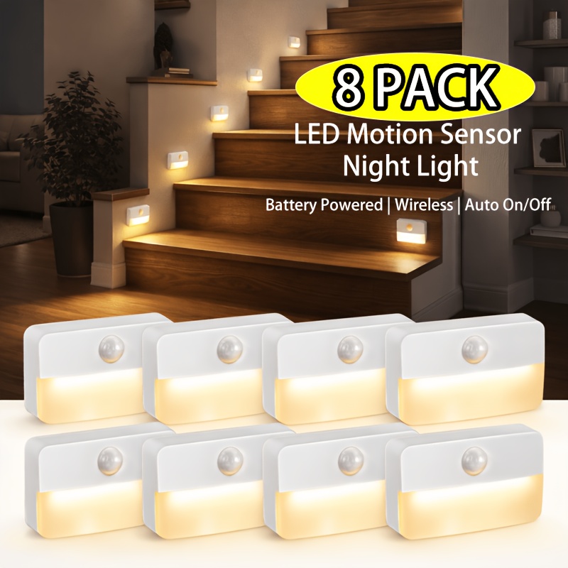 8 pack wireless led motion sensor night light with infrared sensor wall mountable stick on suitable for stairs hallway bedroom closet free for doorway emergency pathway  