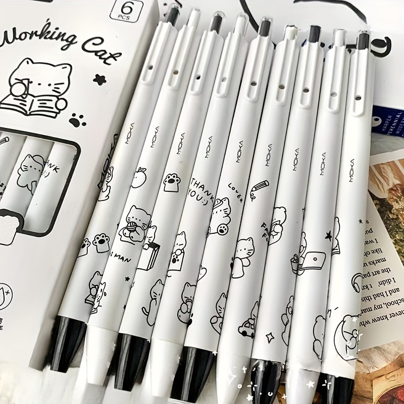 

6-piece Retractable Gel Pens, Cute Animal Designs, 0.5mm Fine Point, Black Ink - Ideal For Students & Office Use