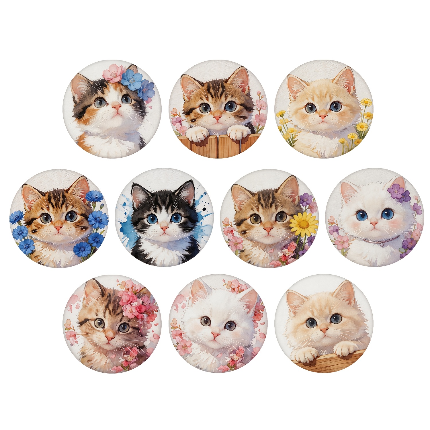 TEMU Aimant de réfrigérateur à motif de chaton floral aquarelle 3D, patch magnétique en matériau surélevé en verre à petites fleurs fraîches,