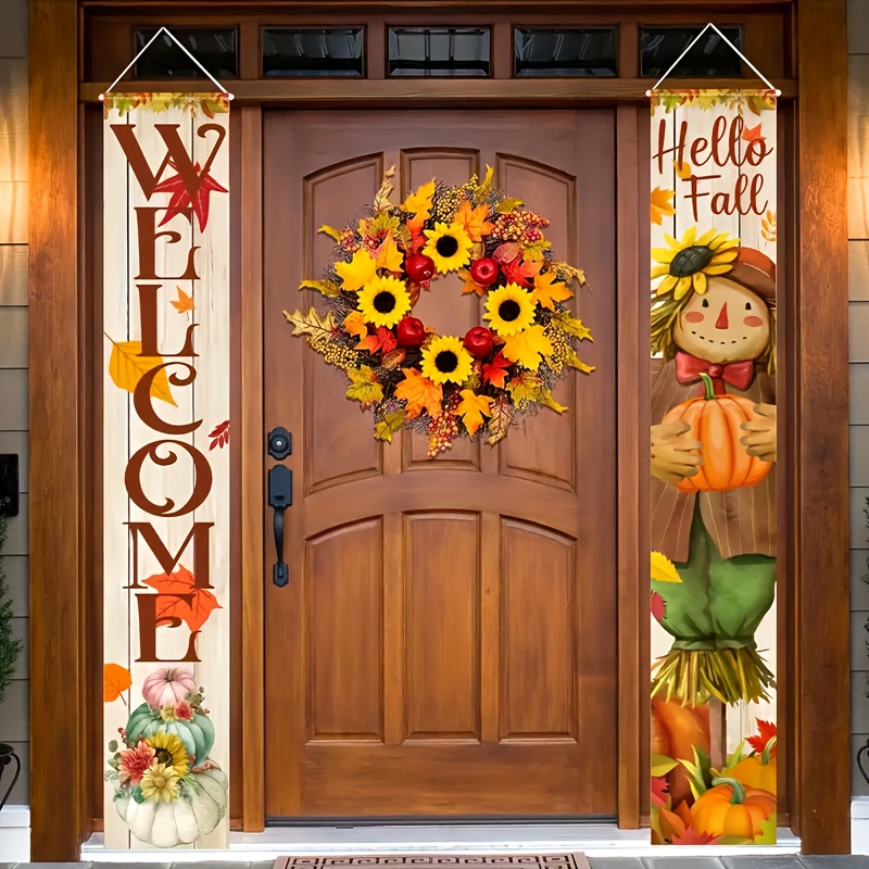 

! 2pcs Welcome Banner Set - Durable Polyester, & Thanksgiving Decor, Ideal For Front Door & Outdoor Use, 12x70.8 Inches