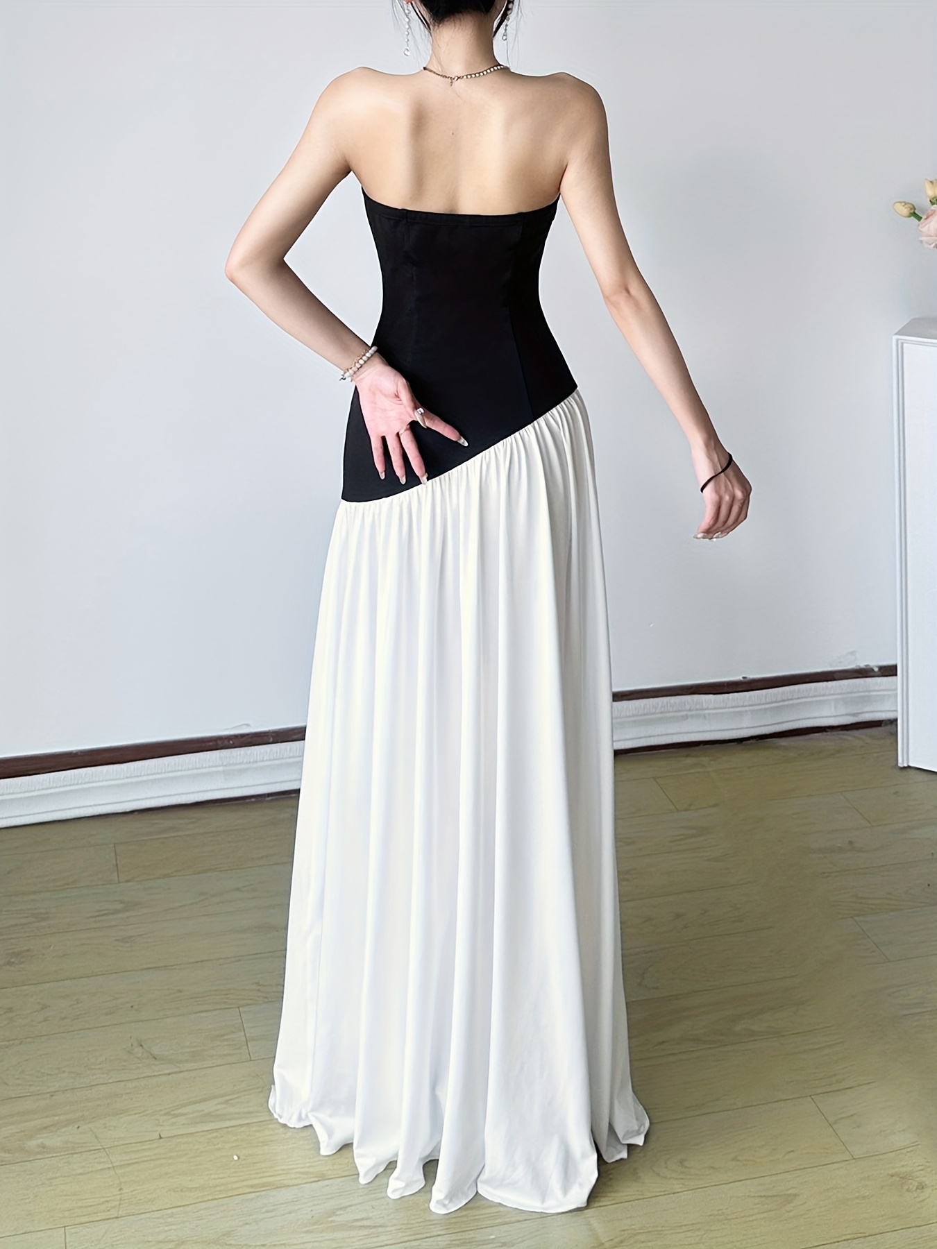 elegant shoulder pleated maxi dress thigh high slit solid - Temu Oman