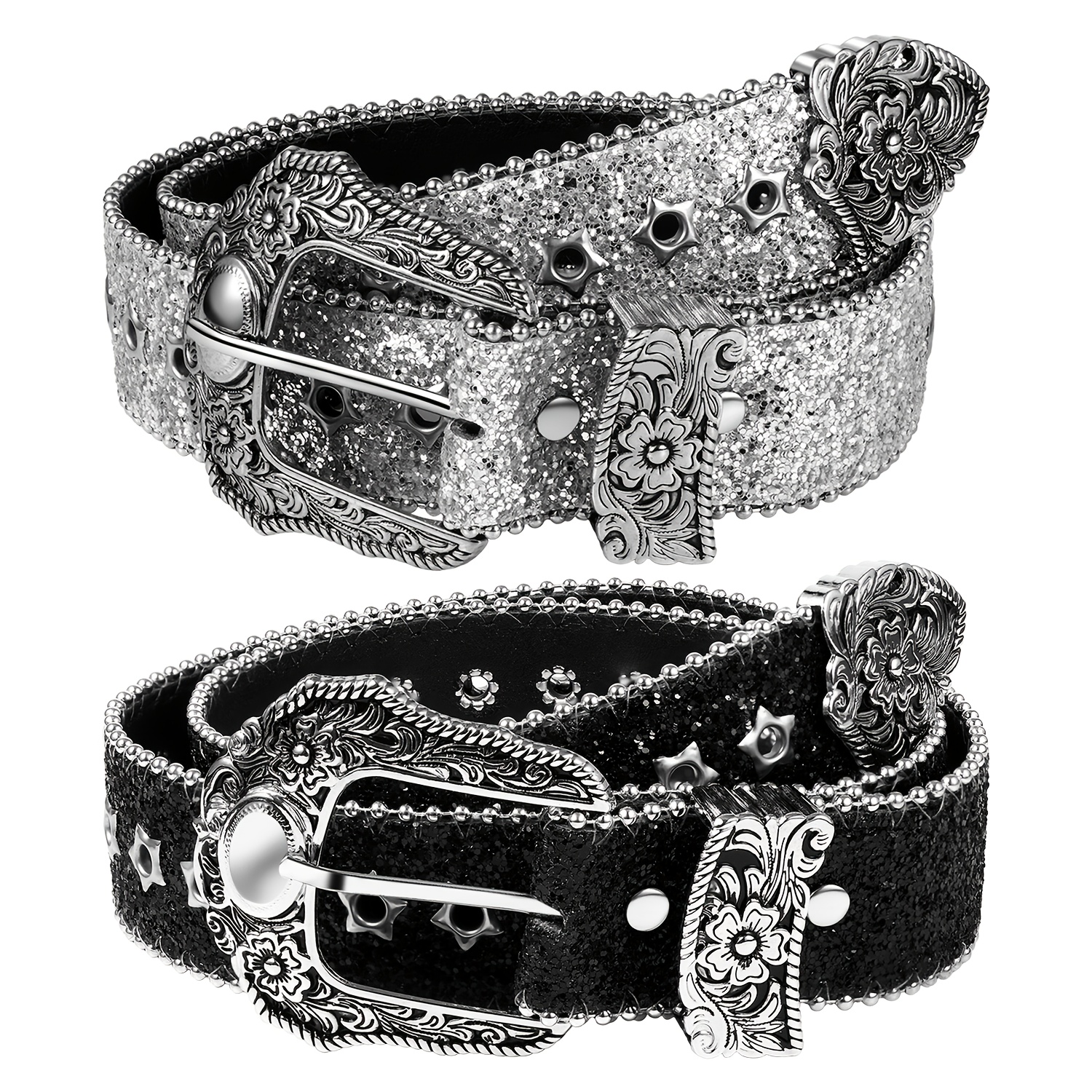 Woman’s fall black Y2k statement leather beaded belt B969 - Black Beaded Belt - Double J Saddlery main image 4