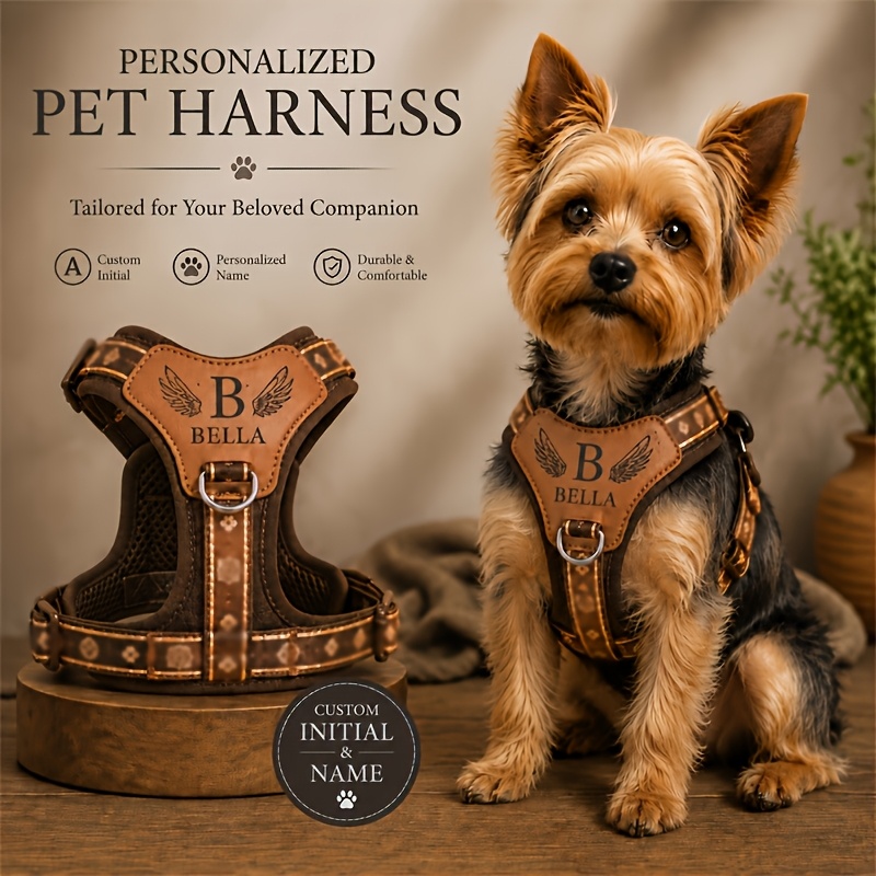 Custom Pet Name and Initial Uppercase Dog Harness, Soft Breathable Vest
