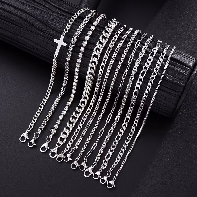 8pcs minimalist hip hop style stainless steel hollow cross chain bracelet set suitable for sports dates gifts parties and casual wear Product details 3