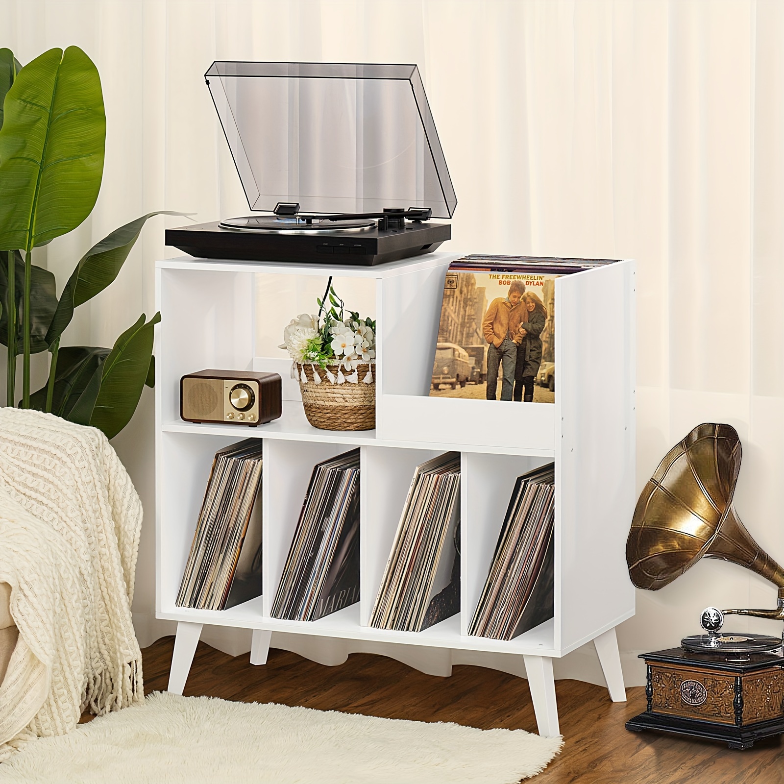 

Lelelinky Large Record Player Stand, Turntable Stand With Storage, Vinyl Record Holder With Display Area, Record Player Table Holds Up To 300 Albums, Record Stand For Music Room Living Room-white