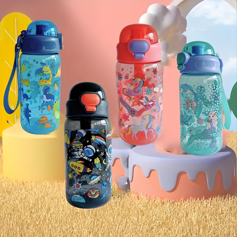 

1pc, 20oz Cartoon Sports Water Bottles, Leakproof Bpa-free Plastic, One-hand Operation, Ideal For Outdoor Activities & Fitness, 580ml/19.6oz - Assorted Designs