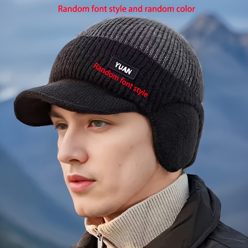 E-shop Herren Winter Ohrenschützende Strickmütze mit Fleece, Warmer Schnabelmütze für Outdoor Jugend Radfahren im Color-