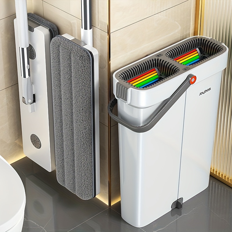 TEMU Flat Mop And Bucket Set Manual Wringer For Wet Dry Use With 2 Washable Microfiber Pads Head For Tile Marble Laminate Floors & Walls