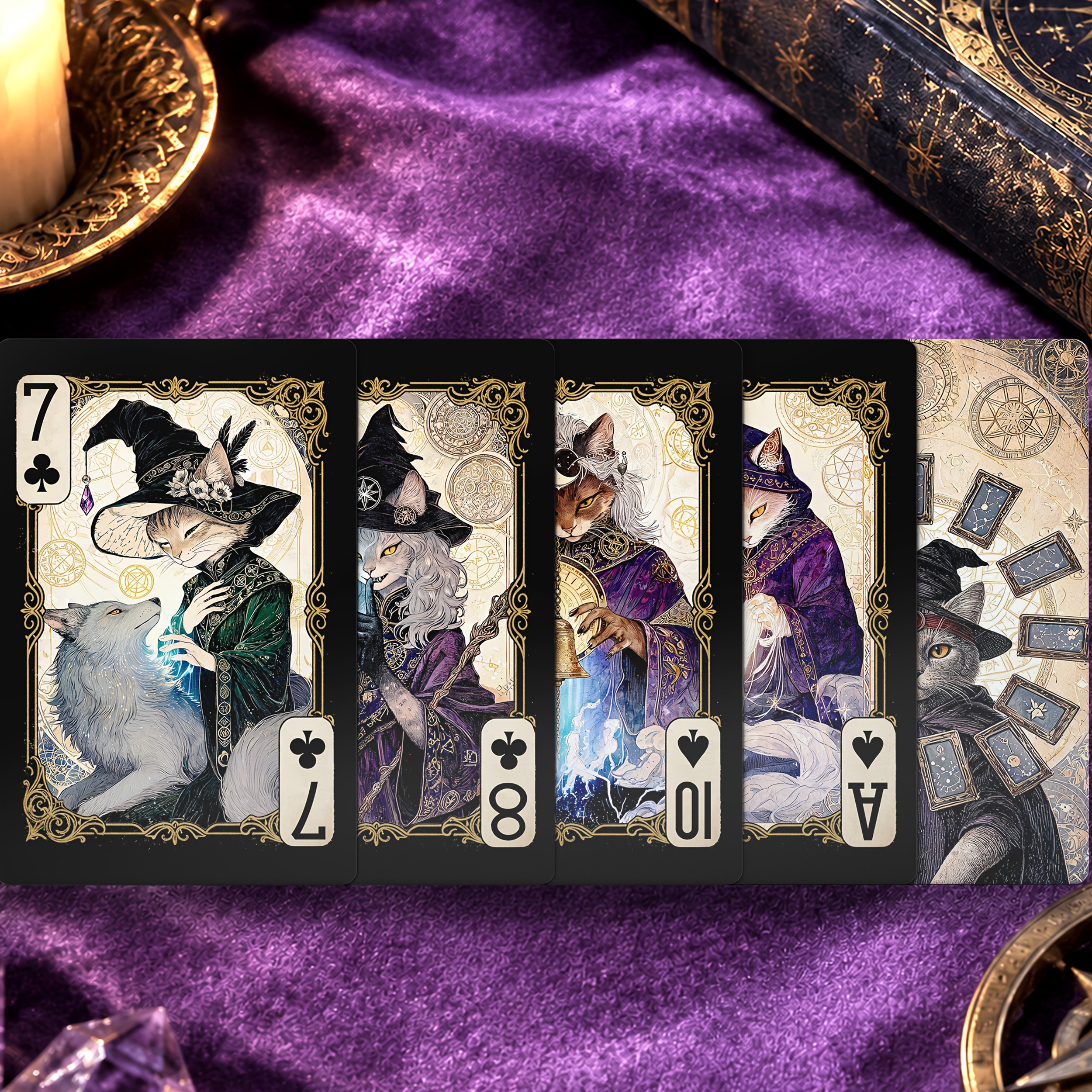 Magic Cat Playing Cards, Unique Cards with Witch Cat Art