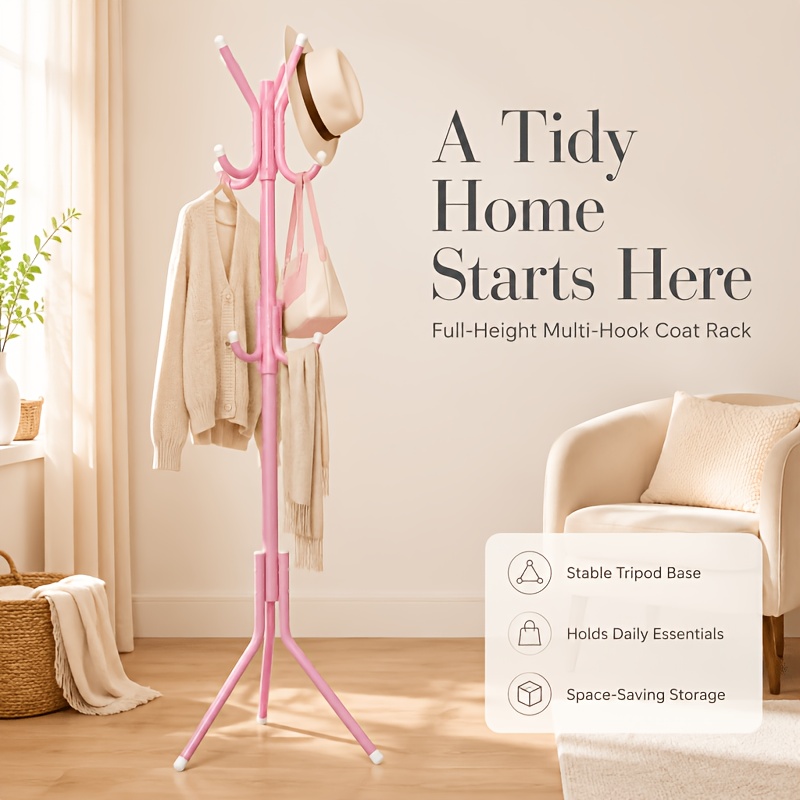 TEMU 1/2 Pack Freestanding Metal Coat Rack With 9 Hooks, Standing Coat Hanger, Entryway Organizer, Bag Storage Hallway Stand, Vertical Mobile Clothes