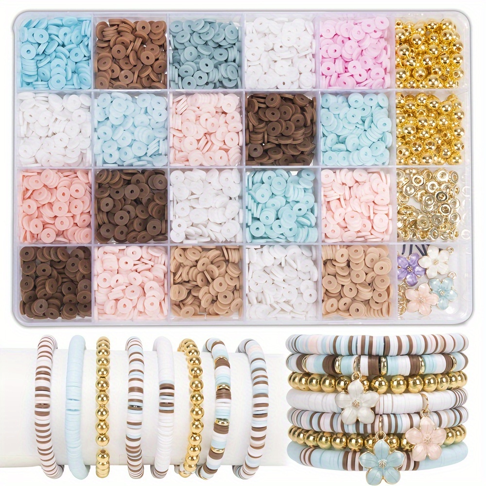 

2600pcs Diy Polymer Clay Beads Bracelet Making Kit With Flower Charms, Pink & Blue Pastel Colors, Golden Spacer Beads, Jewelry Crafting Set For Friendship Bracelets