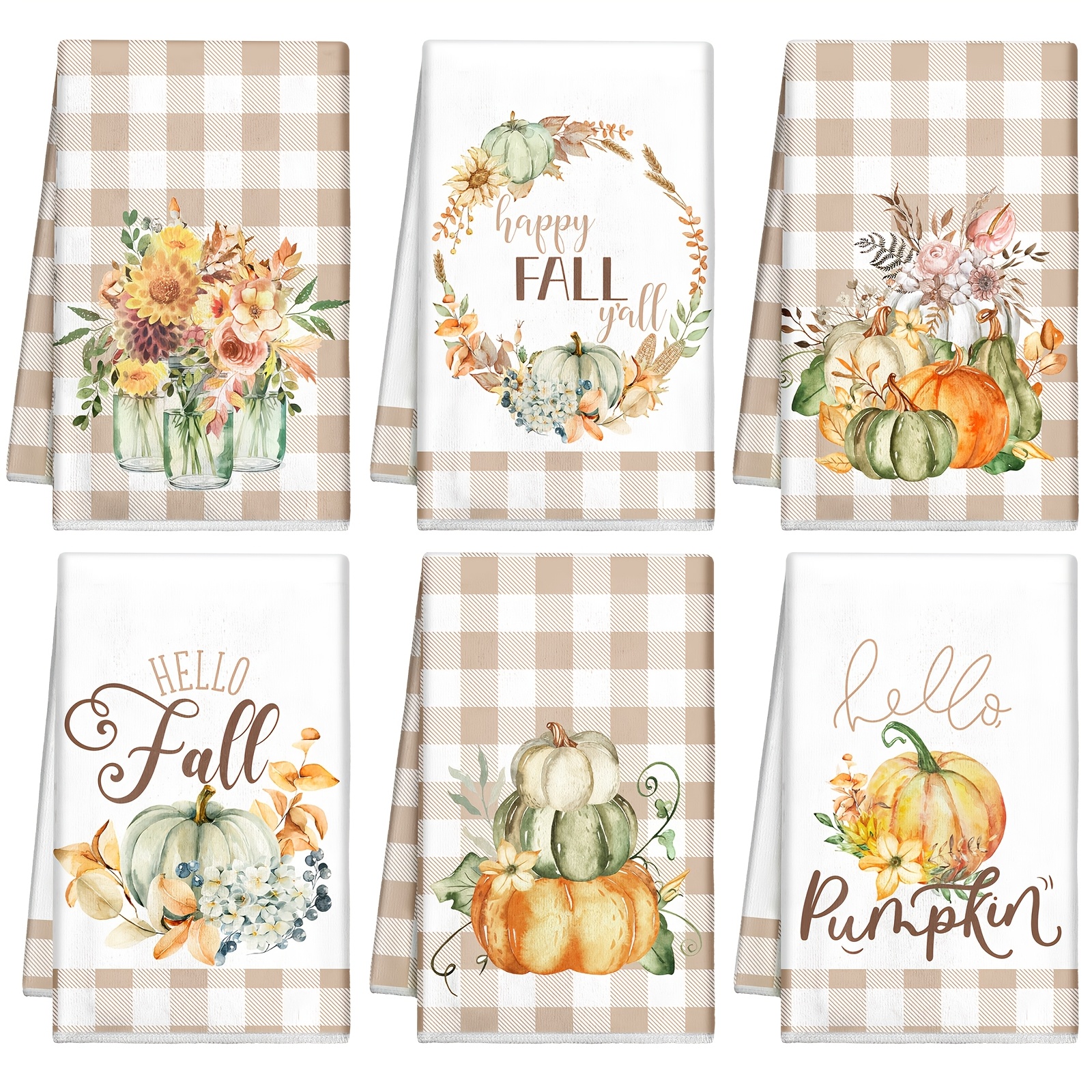 6pcs Thanksgiving Kitchen Towels Fall Pumpkin Dish Towel Hand Towel Absorbent Autumn Maple Truck Tea Towels Dish Cloth For Kitchen Decor (vintage, Pumpkin)