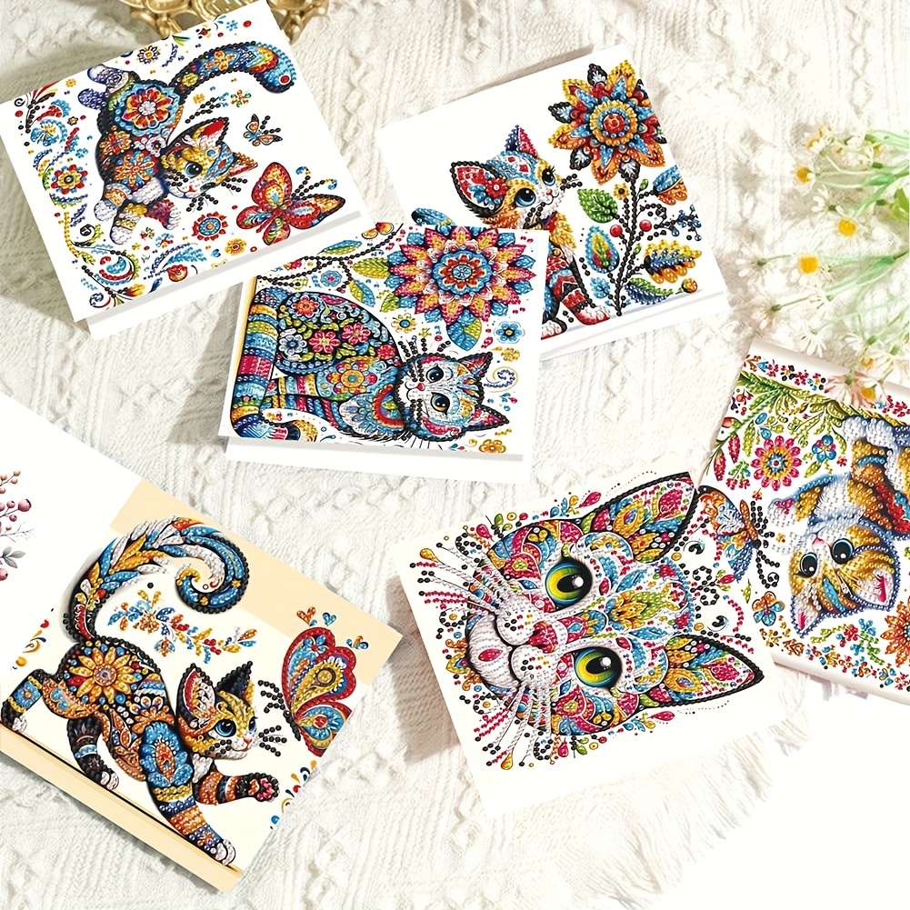 TEMU 6 Sheets Diamond Painting Kit Artistic Cat Pattern Greeting Cards Expressing Conveying For Elders, Relatives, , Etc. Marxey Product Unleashing