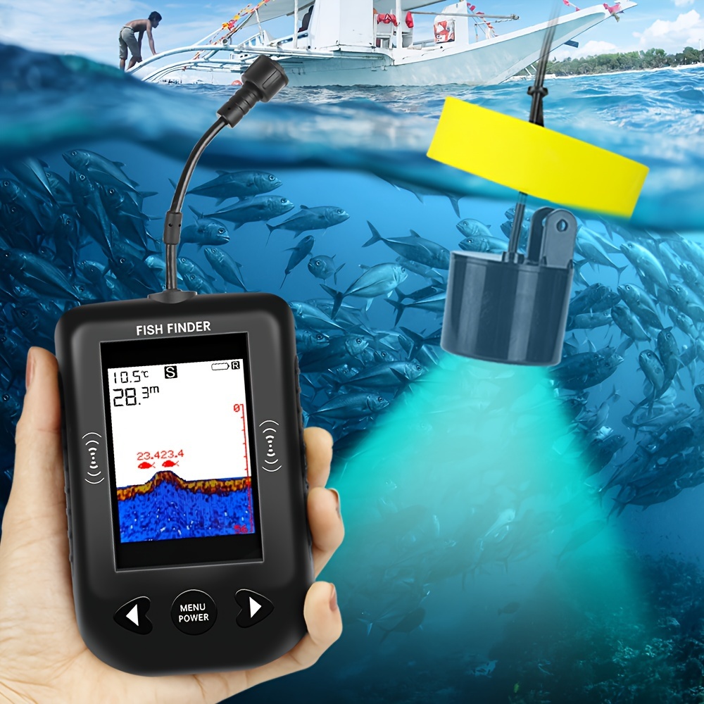 * XF03 100M Portable Fish Finder, 45 Degrees Sonar Coverage Fishing Sonar  Sounder Alarm Transducer Fishfinder Fishing Echo Sounder