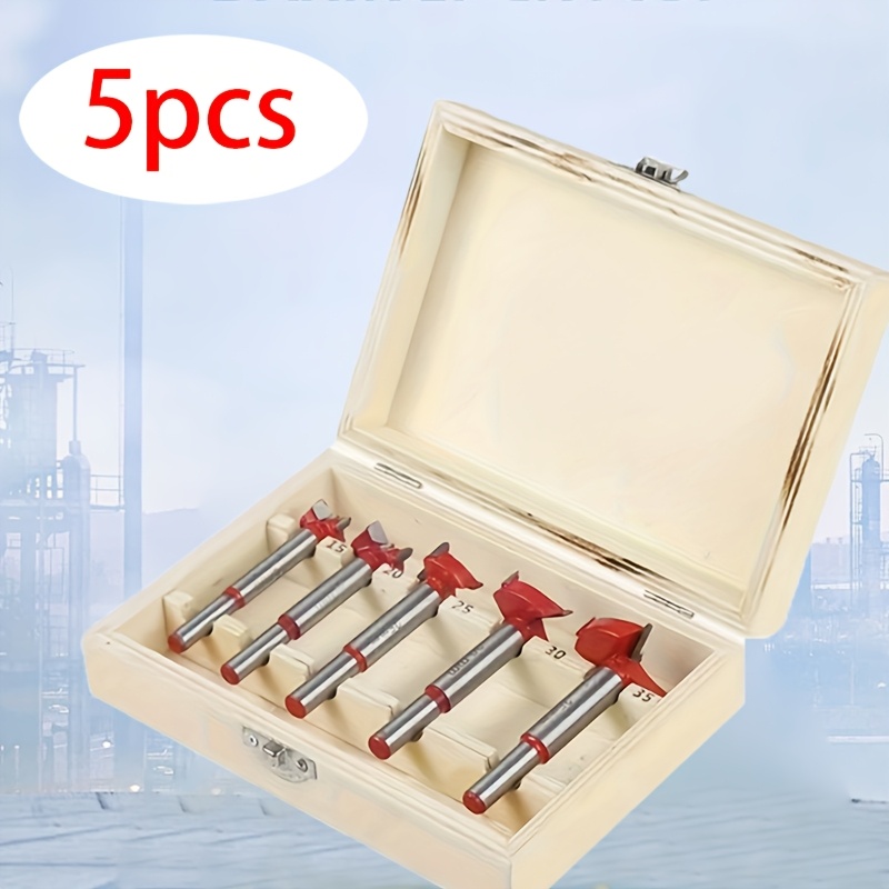 

5pcs Carbide Tipped Drill Bit Set, 15- - Steel Woodworking Tools With Flat For & Hole Reaming, Anti-slip Round Shank