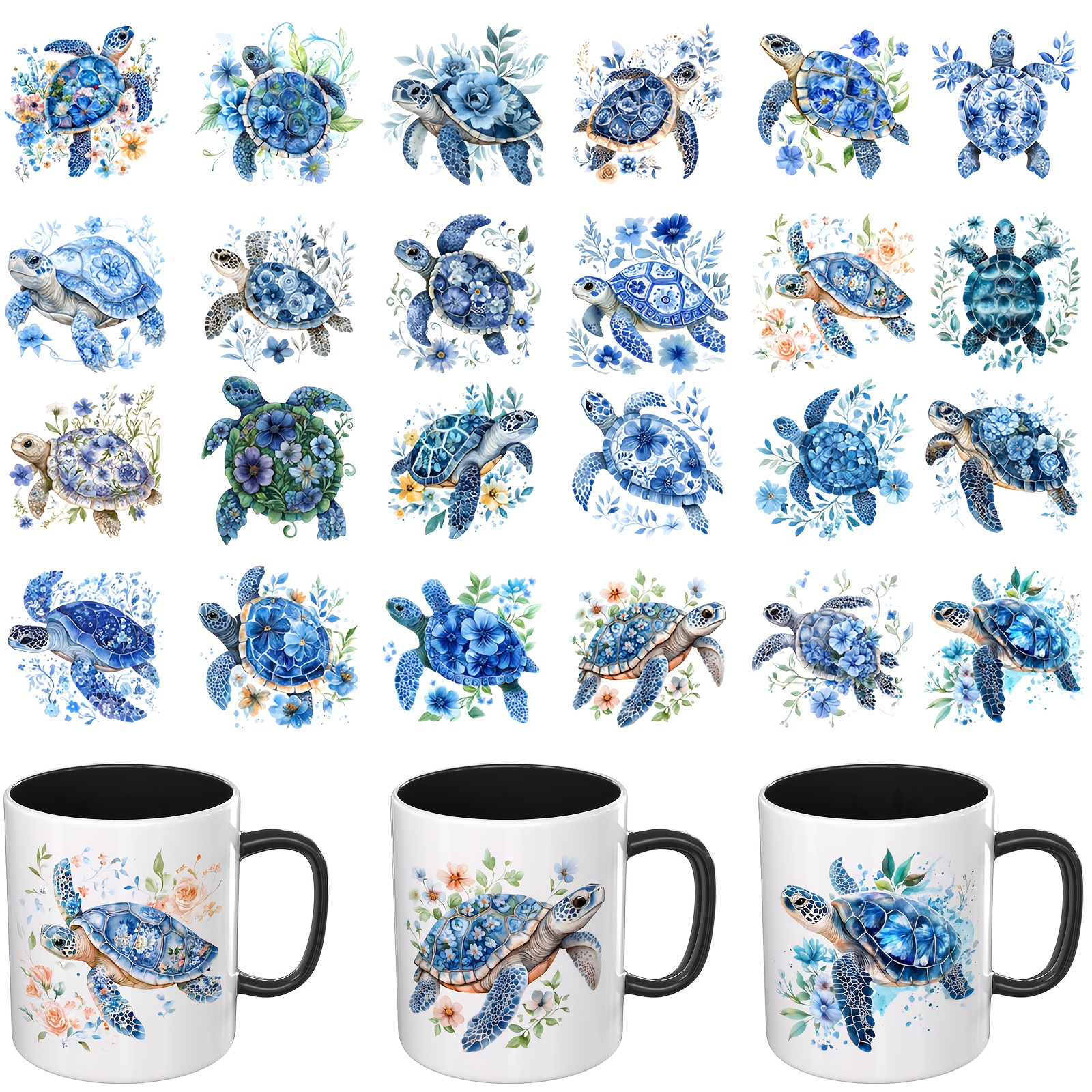 TEMU 24pcs/set Uv Dtf Wraps, Tropical Turtle Themed Design Uv Dtf Sticker, Suitable For Smooth Surfaces Uv Dtf Transfer Sticker (only Uv Wraps, Sold
