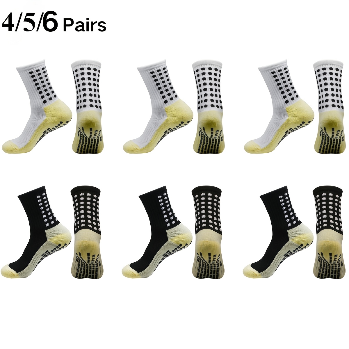 

4/5/6 Pairs Sports Socks, 95% Polyester 5% Elastane, Non-slip, Breathable, , Knit Fabric For Football, Basketball, Tennis, Running & Outdoor Activities, Machine Washable, Solid Color