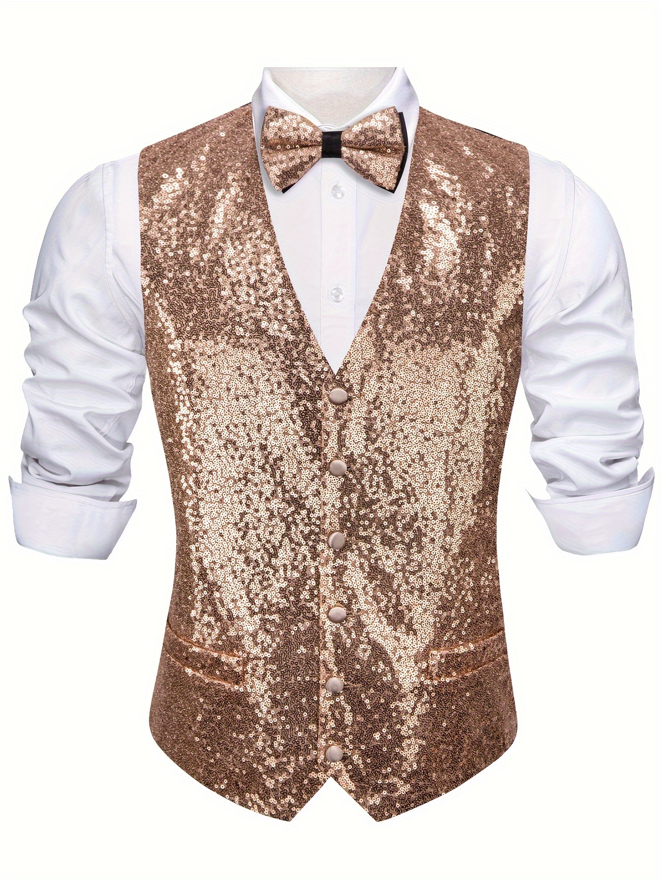 elegant men's plus size v neck suit vest bow tie sparkling Temu