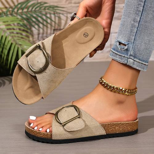 womens slippers retro u shaped copper one strap cork pad eva sole non slip lightweight and elastic suitable for home going out and the beach women shoes
