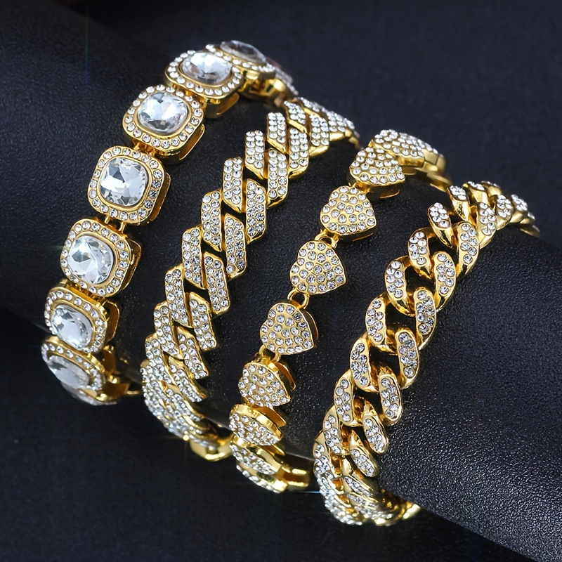 

4pcs/set Inlaid Hip-hop Bracelet For Men And Women, A -have Jewelry For Parties