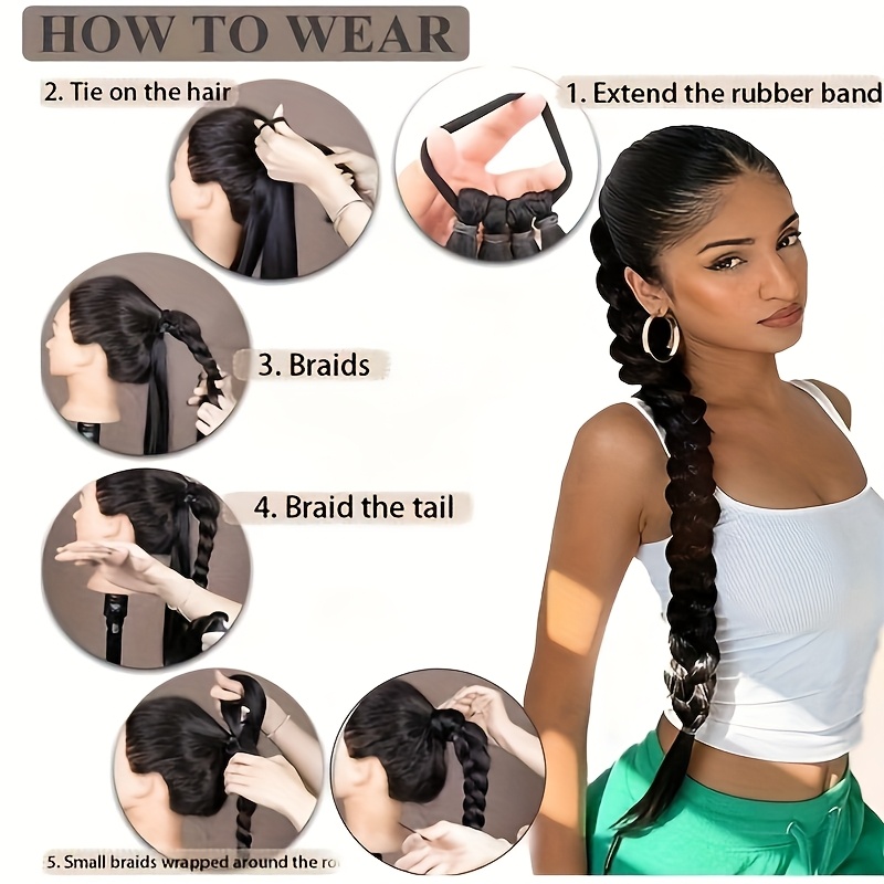 extra long golden blonde ponytail extension braided straight synthetic hairpiece with wrap around band soft and natural looking for womens daily wear ponytail accessory elegant style   details 4