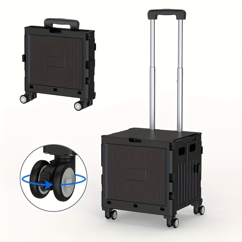 E-shop Robuster Einkaufswagen mit Rädern | , 360° drehbar & Teleskopgriff | Mit Deckel – Ideal für Camping, Einkaufen und Umzug | Schwarz