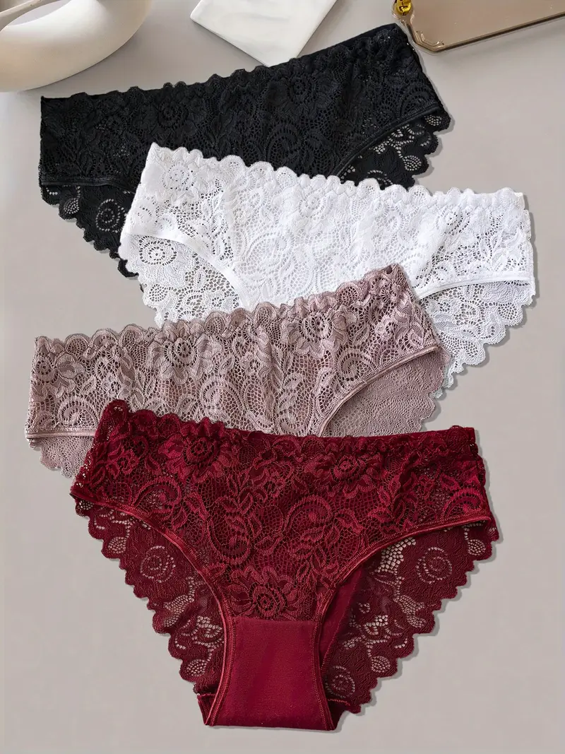 4pcs womens floral lace jockstrap underwear breathable comfortable briefs with contrast lace detailing sexy elegant design for casual attire everyday underwear floral lace detailing smooth texture fabric Product details 11