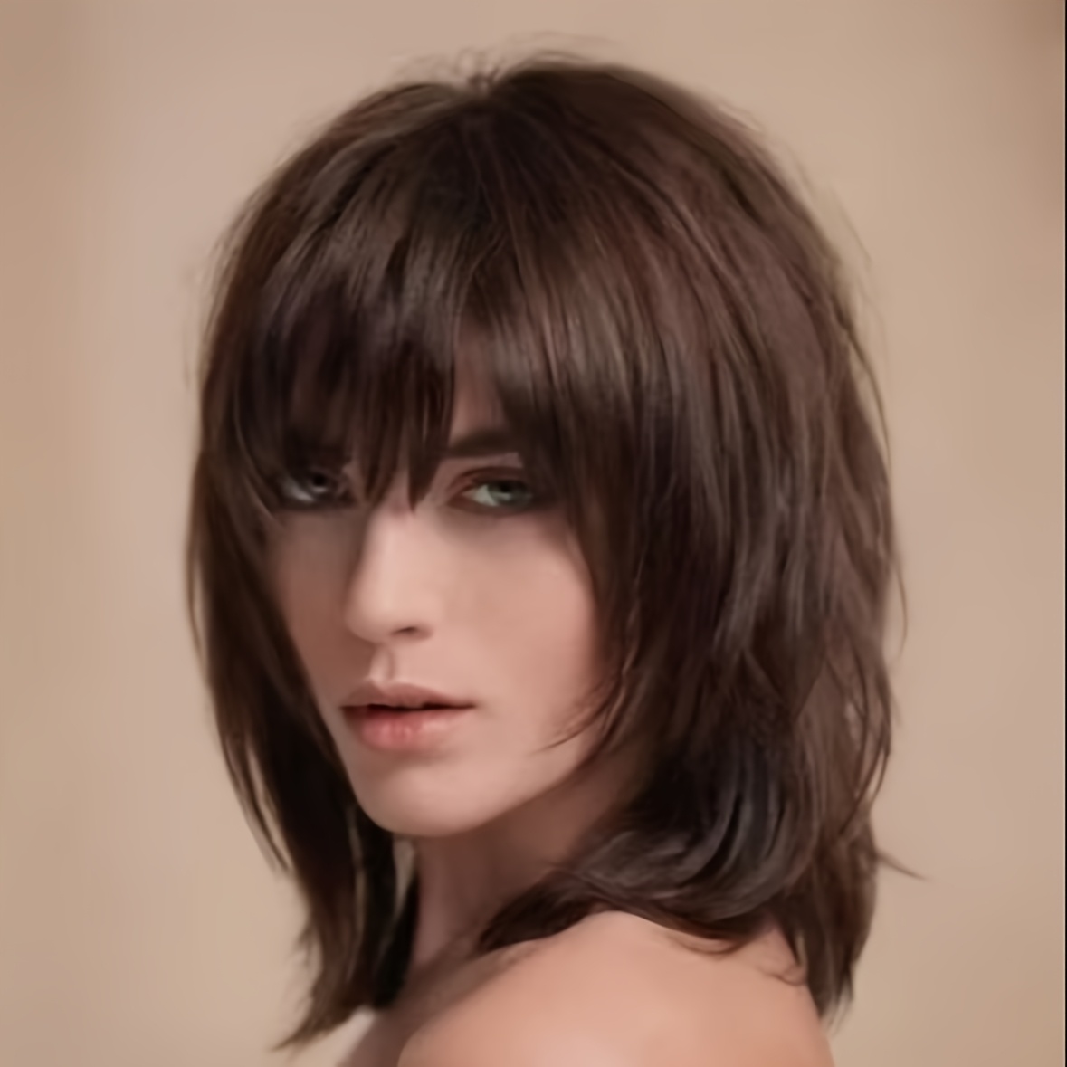 TEMU Synthetic Bob Wig For Women Featuring A Stylish Brown Shag Cut With A Full Fringe, Wear, Halloween, Or Parties