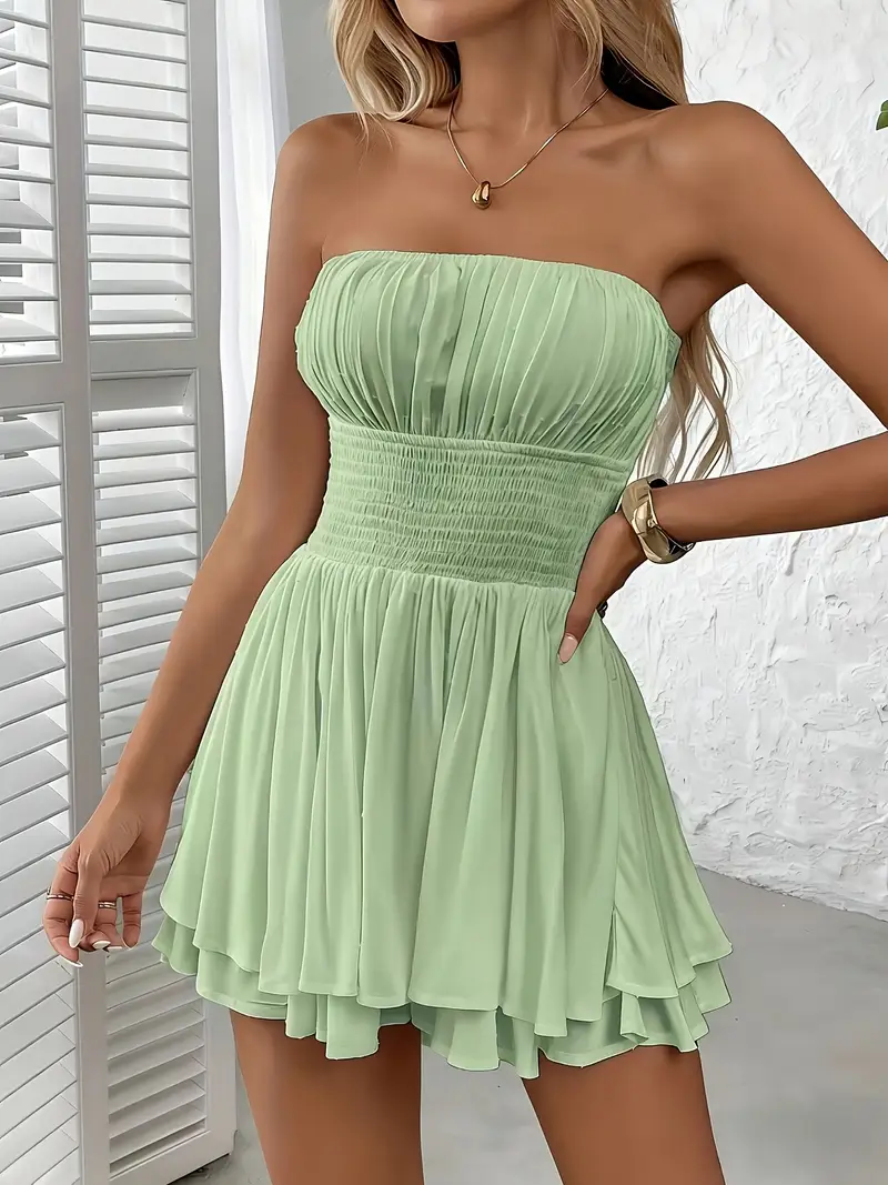layered strapless summer dress Fashion Summer Strapless Blue White Polka Dot Layered Ruffle Corset Back Tie-Up Maxi Dress