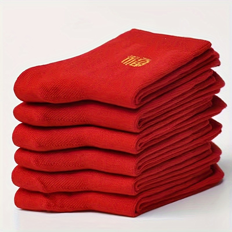 

5 Pairs Of Men's Red Socks For All , Mid-calf Socks.