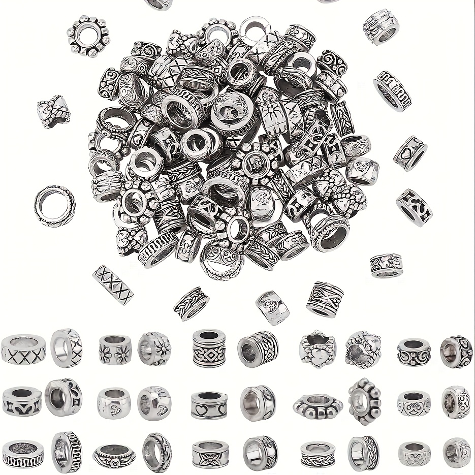 100 ancient silvery separator beads mixed style tibetan large hole beads column beads metal beads   bracelet necklace jewelry making holiday gifts