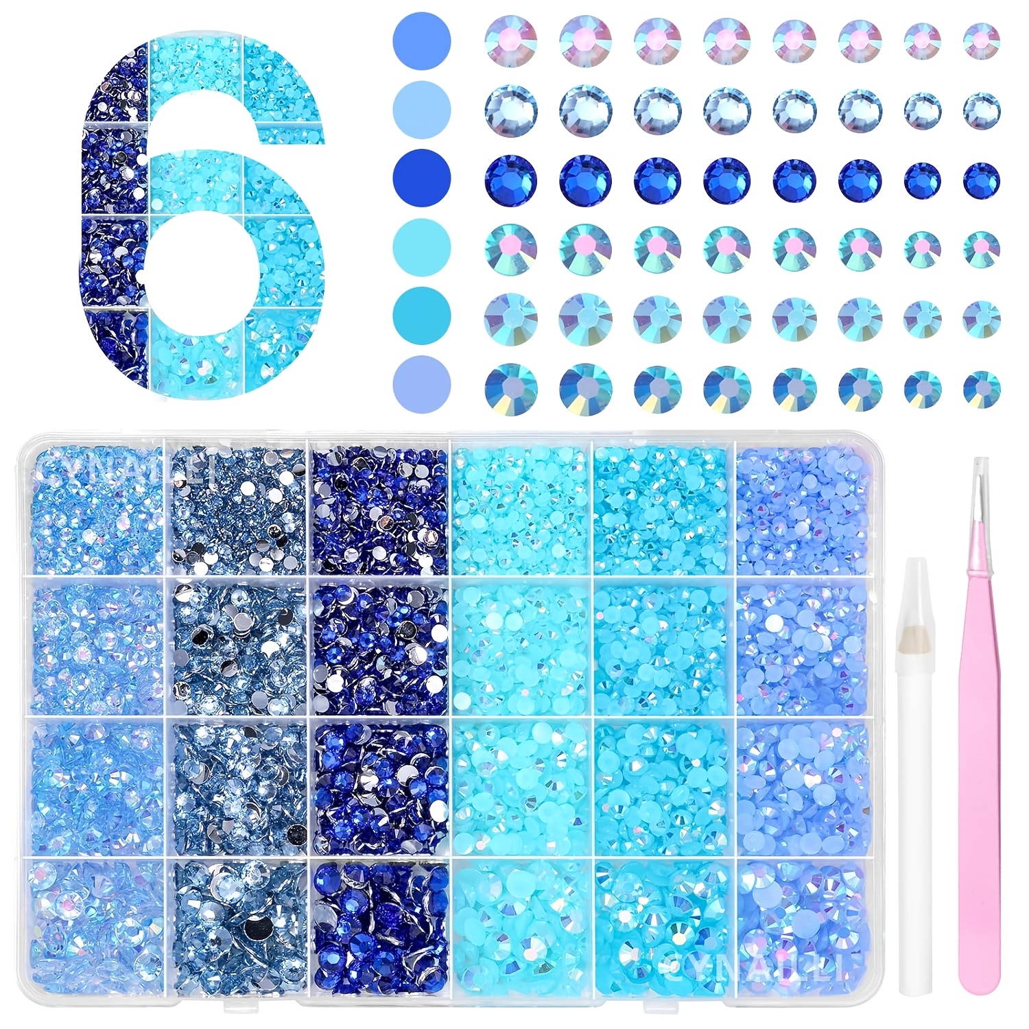 TEMU 18000pcs 3d Blue Jelly Rhinestones For Crafting, Flatback Resin Jelly Gems For Crafts, 3-6mm Half Round Bedazzler Rhinestones For Nails Art Eyes