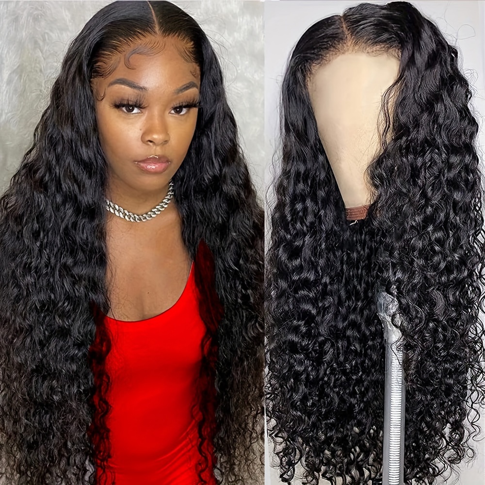 

Natural Black Color Hair Synthetic Lace Front Wigs 13x3 Free Part Glueless Loose Curly 26 Inches Long Water Wave Heat Resistant Fiber Replacement Wig For Women Girls Daily Party Use