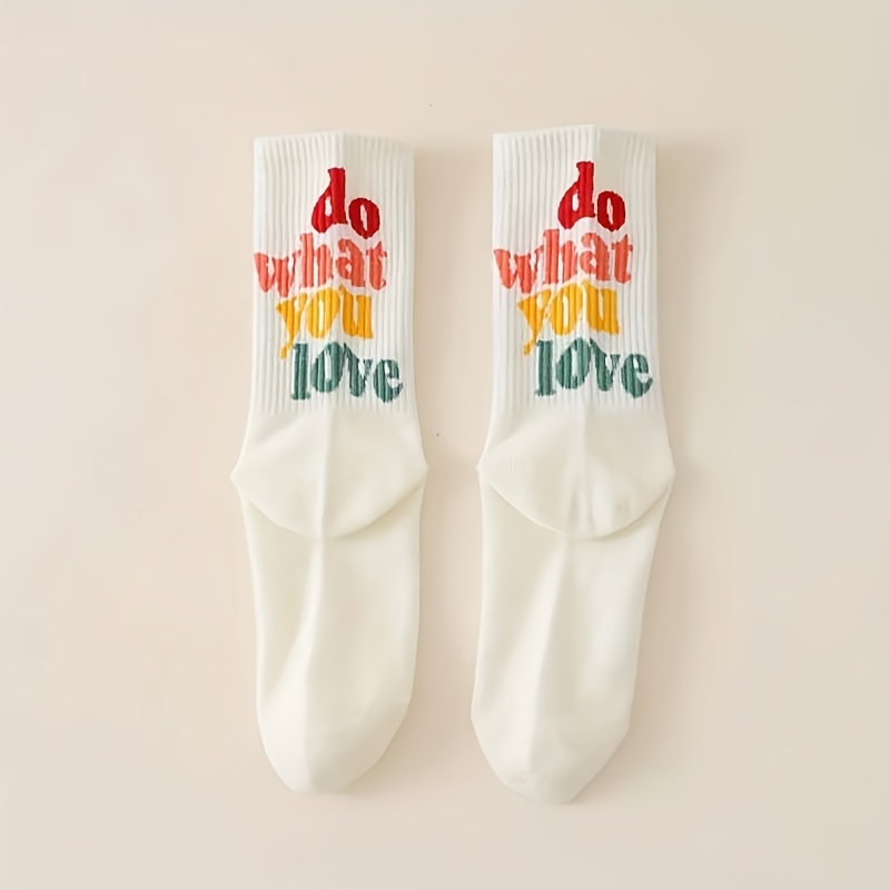 

Chaussettes à Imprimé Lettres, Chaussettes Mi-Hautes Style , Bas et Collants pour Femmes