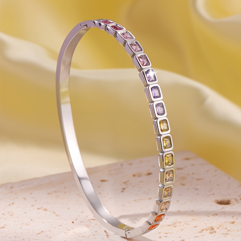 Men's Elegant Multicolor Zirconia Stainless Steel Bracelet