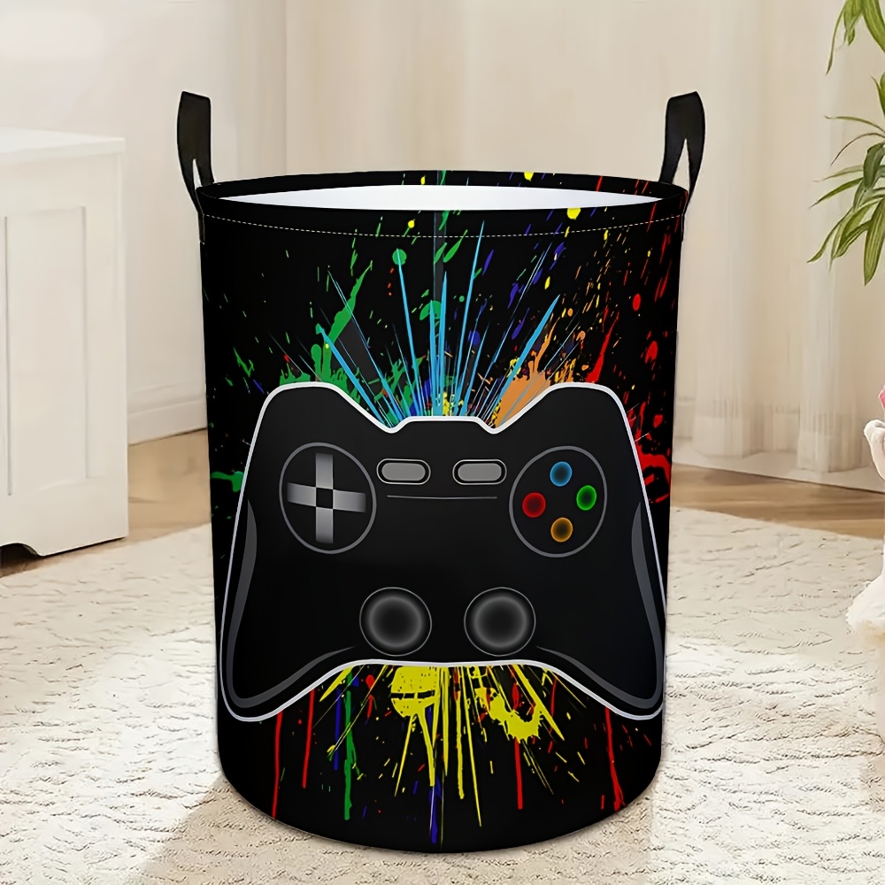 1pc, Game Joystick Round Laundry Hamper Gaming Storage Basket Clothes Organizer Bin For Home Bathroom Bedroom Dorm, Laundry Baskets