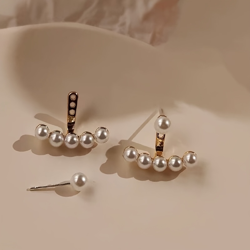 TEMU Un par de aretes de perlas de para mujer, modernos, elegantes y minimalistas, para usar y detrás, fáciles, refinados, versátiles, 'Regalos de